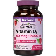 Bluebonnet Earthsweet Chewables Vitamin D3 2,000iu 90 Raspberry Tablets