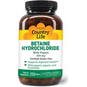 Country Life Betaine Hydrochloride with Pepsin 600mg 250 Tablets