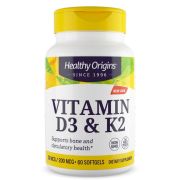 Healthy Origins Vitamin D3 & K2 50mcg/200mcg 60 Softgels Front of bottle
