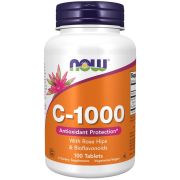NOW Foods Vitamin C-1,000 with Rose Hips & Bioflavonoids 100 Tablets Front of Bottle