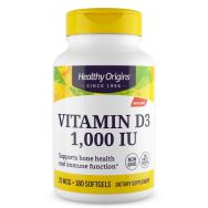 Healthy Origins Vitamin D3 1,000iu 180 Softgels Front of Bottle