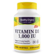 Healthy Origins Vitamin D3 1,000iu Softgels Front of Bottle